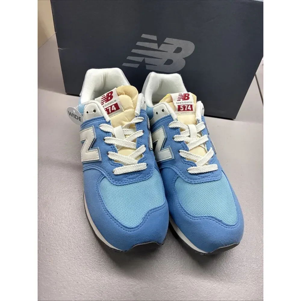New Balance 574 GC574RCA Youth Size 4.5 Wide Blue Suede White Sneakers Shoes